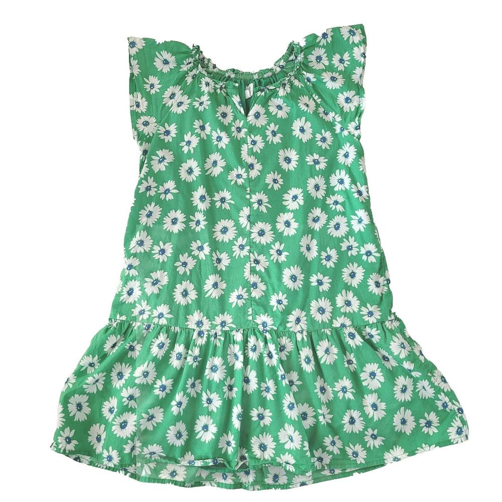 Gap Girls 8-9 Y Ruffle Neck Dress Size Medium In Stem Green Floral 100%Cotton